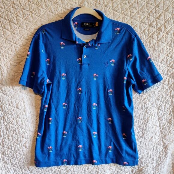 Polo Ralph Lauren Blue Men's Medium Polo‎ Classic Fit Flamingo Print - Picture 1 of 6